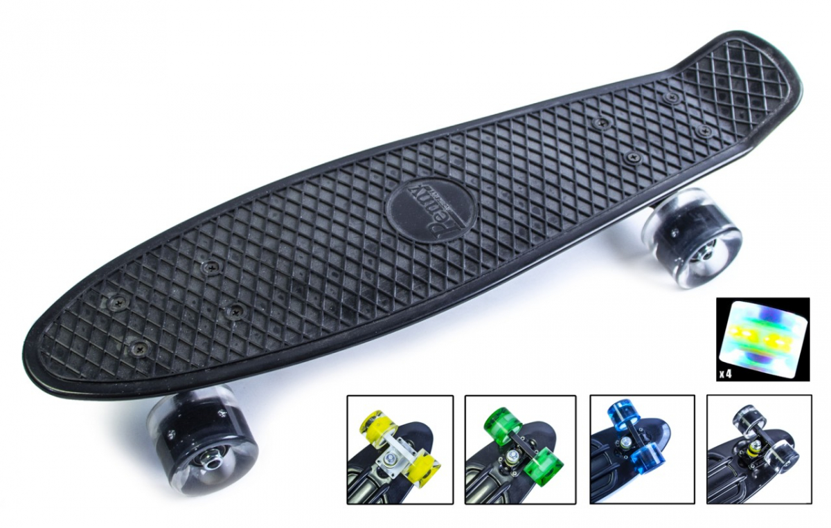 

Скейтборд, Пенни борд Penny Board Черный Со светящимися колесами до 70кг (SD)