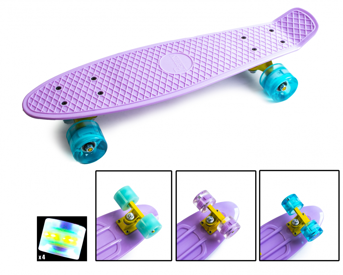 

Скейтборд, Пенни борд Penny Board Лиловый Светящиеся колеса до 75кг (SD)