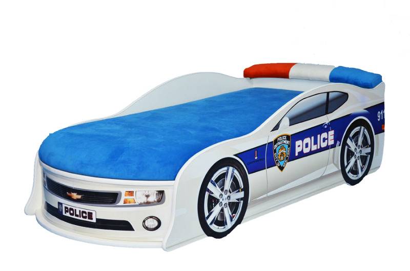 

Кровать машина Mebelkon Полиция Американская с подсветкой фар и низа 180х80 Белый