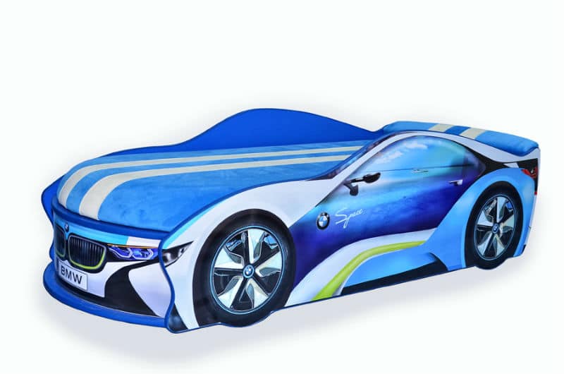 

Кровать машина Mebelkon БМВ Спейс с подсветкой фар и низа 150х70 синий