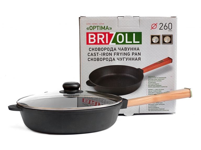 

Сковорода чугунная глубокая с крышкой 260х65,5 мм Optima O2660-P-С BRIZOLL