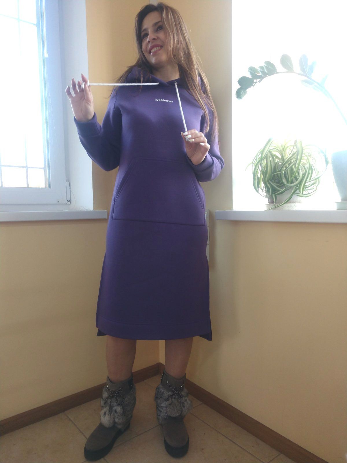 

Платье-худи утеплённое с карманом-кенгуру Caroline  фиолетовый, Платье-худи утеплённое с карманом-кенгуру Caroline XS фиолетовый