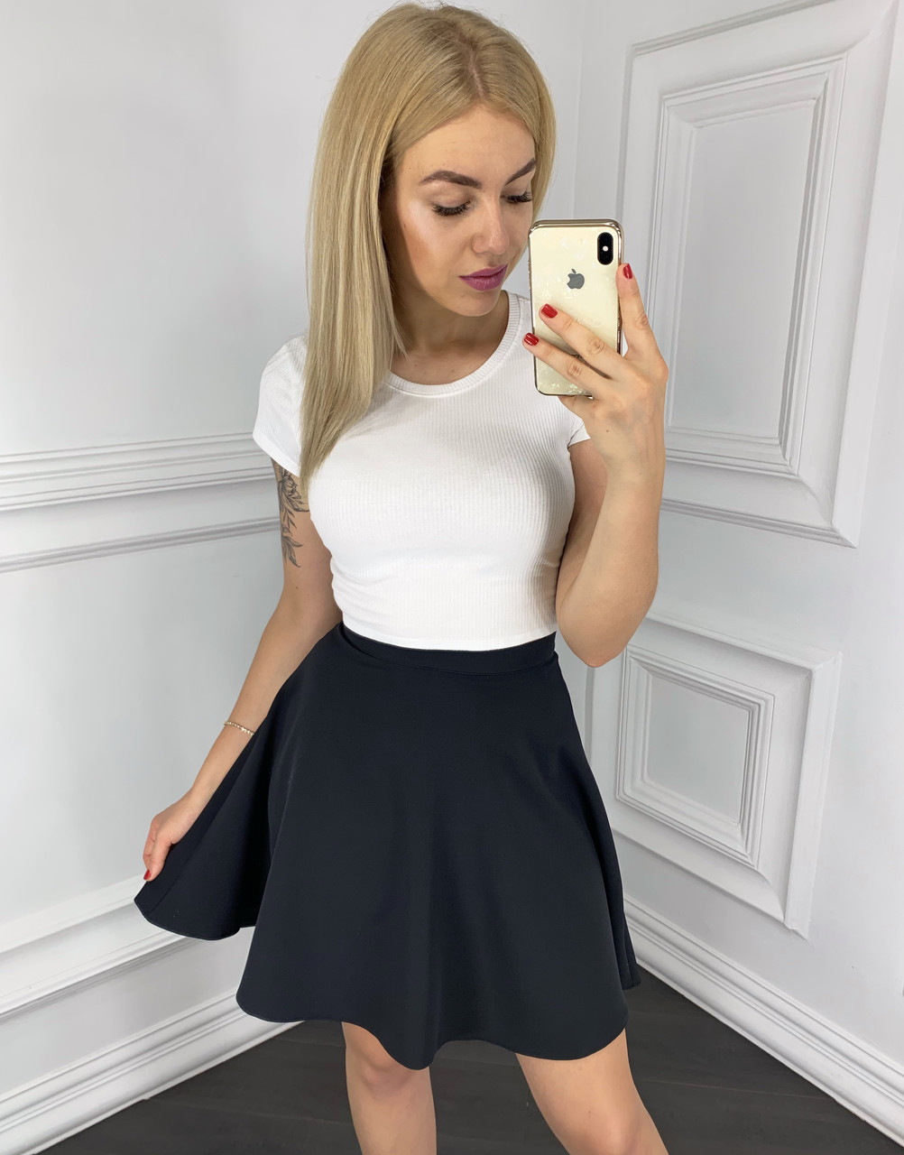 

Юбка женская полусолнце клеш черная, L-46 размер