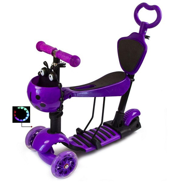 

Детский самокат-беговел 5в1 для детей от 1 до 5 лет с ручкой Best Scooter А 24678 Божья коровка фиолетовый