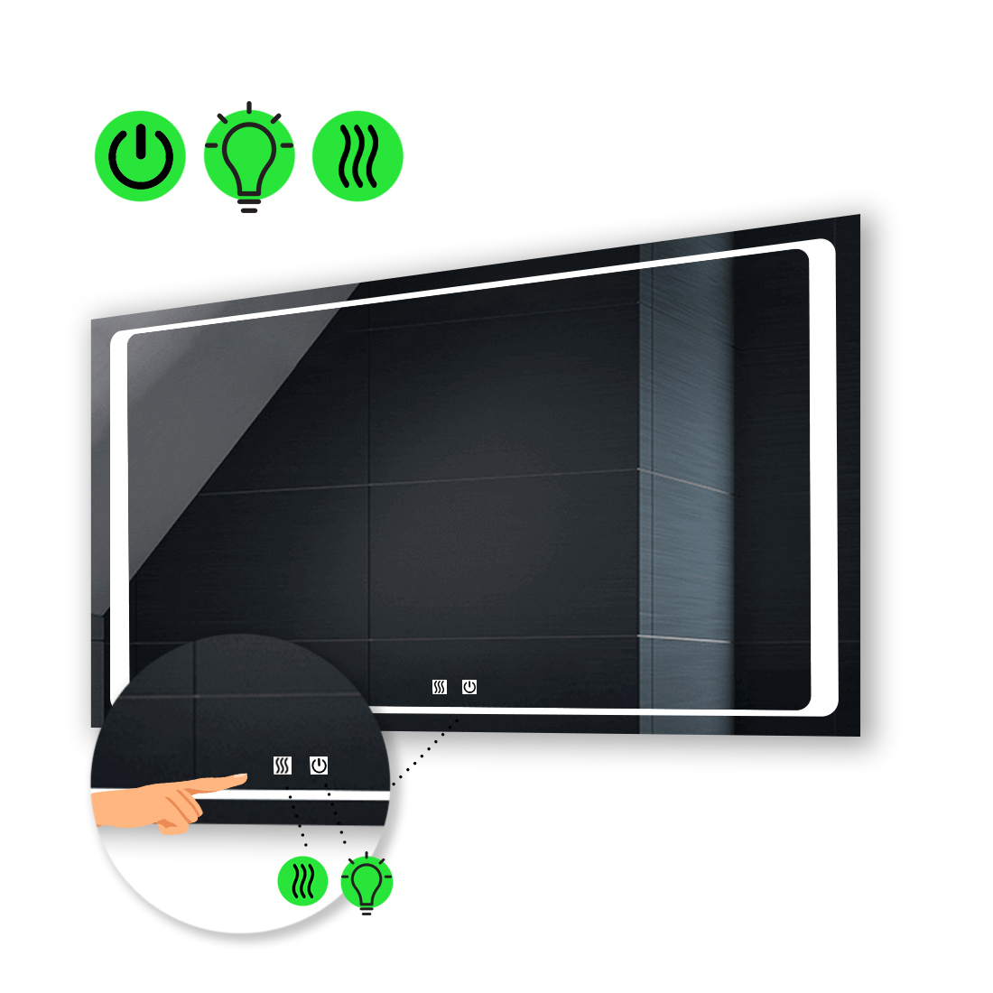 

Зеркало Emma с Led-подсветкой, двумя сенсорными выключателями, подогревом 120x100 см