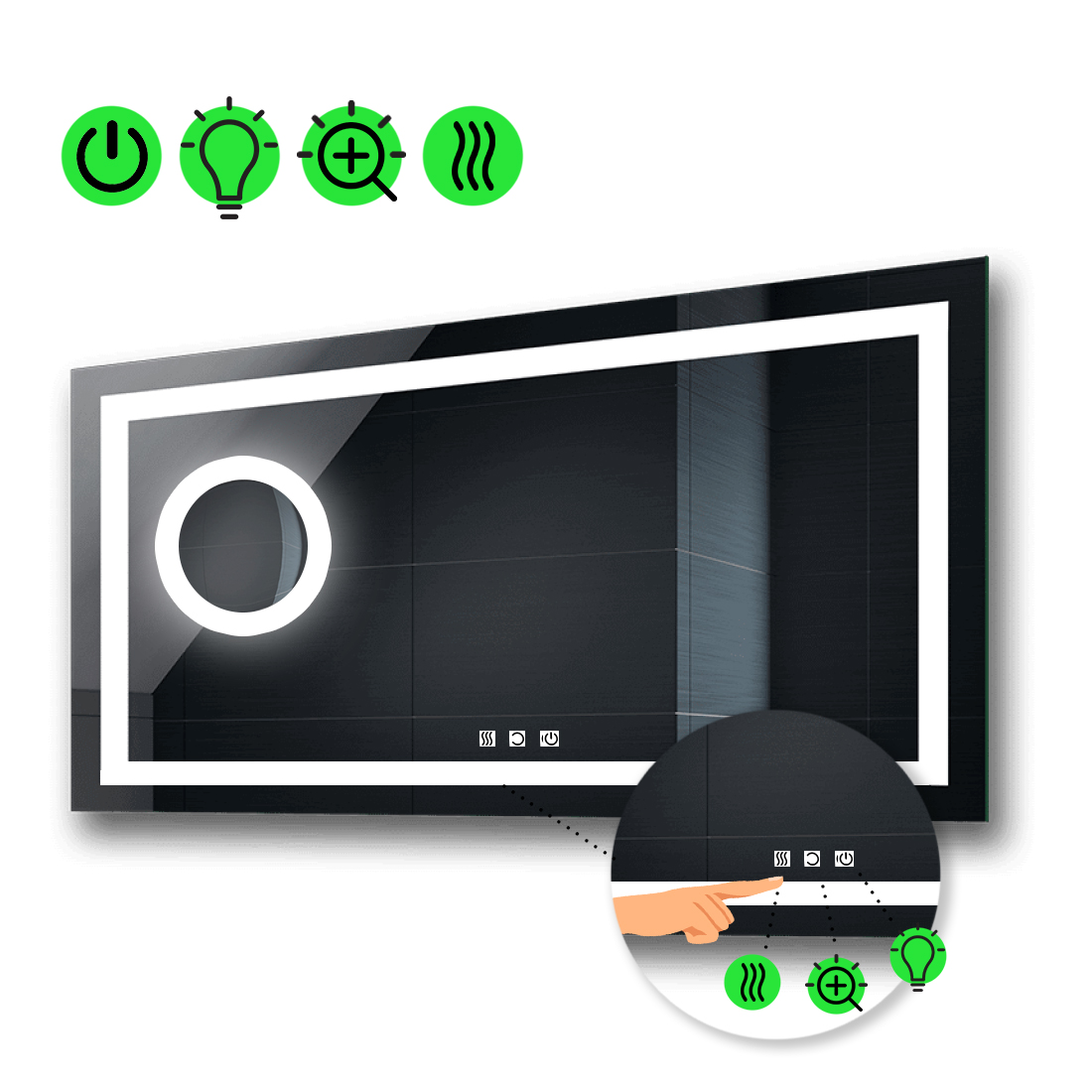 

Зеркало karnet с Led-подсветкой, тремя сенсорами, подогревом, линзой с подсветкой 140x90 см