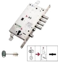 

Замок Mottura 54797TBSR56 4-риг. с защелкой, и вспом замком под евроцилиндр (без накладок)