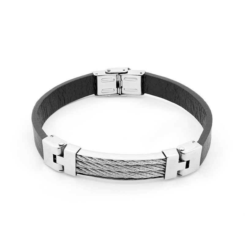 

Браслет из кожи и стали БСК-1708