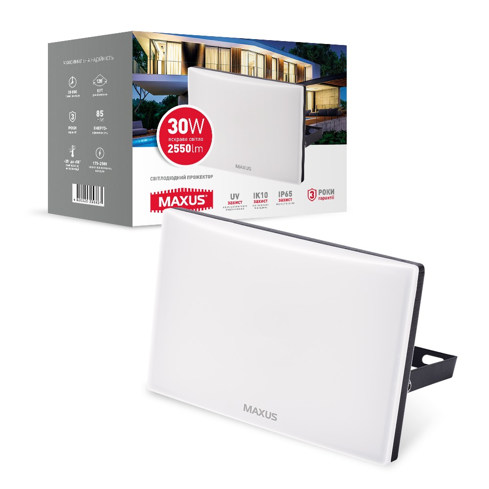 

Прожектор MAXUS FL-03 30W, 5000K Black (1-MFL-03-3050-BK)