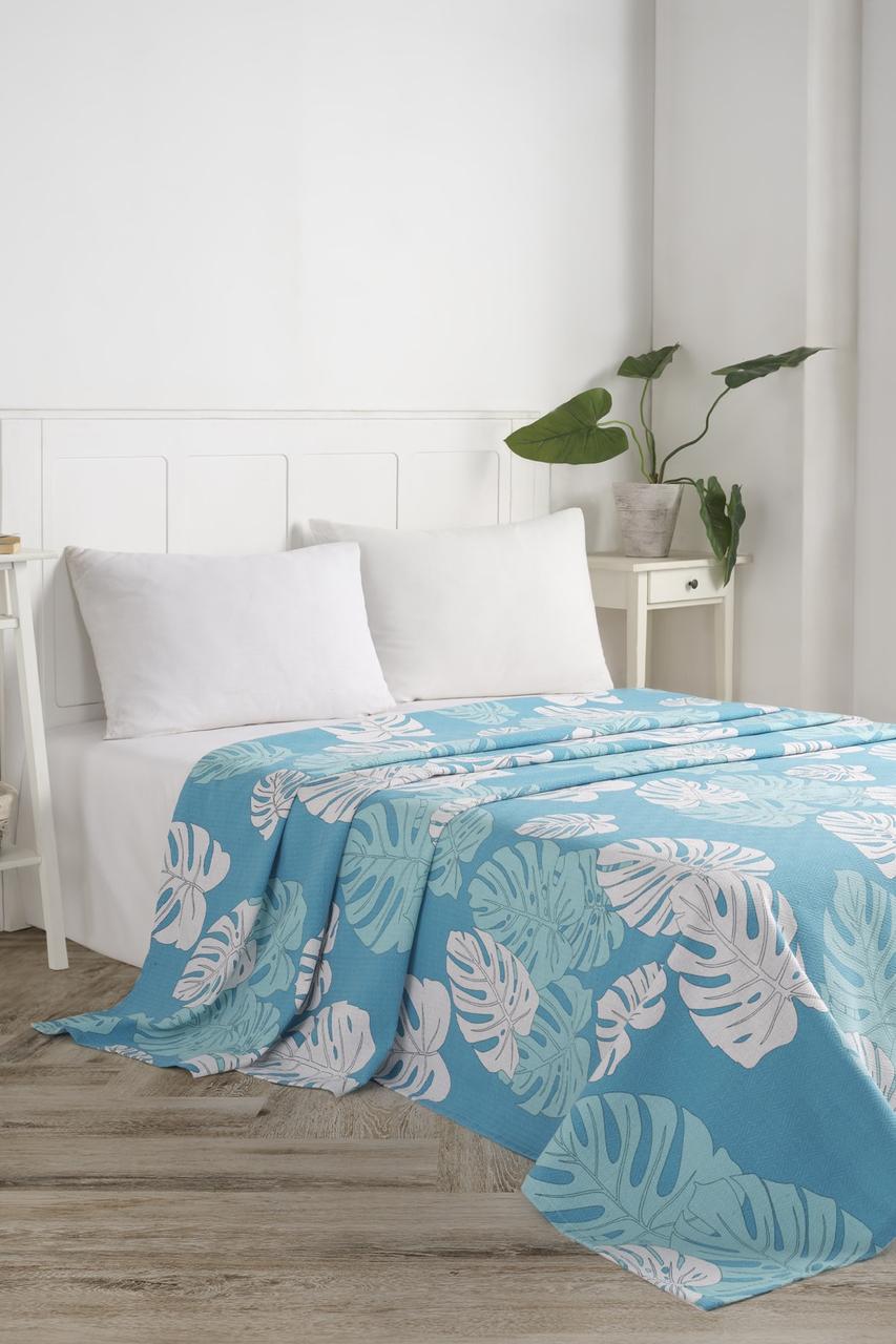 

Покрывало пике Eponj Home - Monstera mavi голубой вафельное 200*235