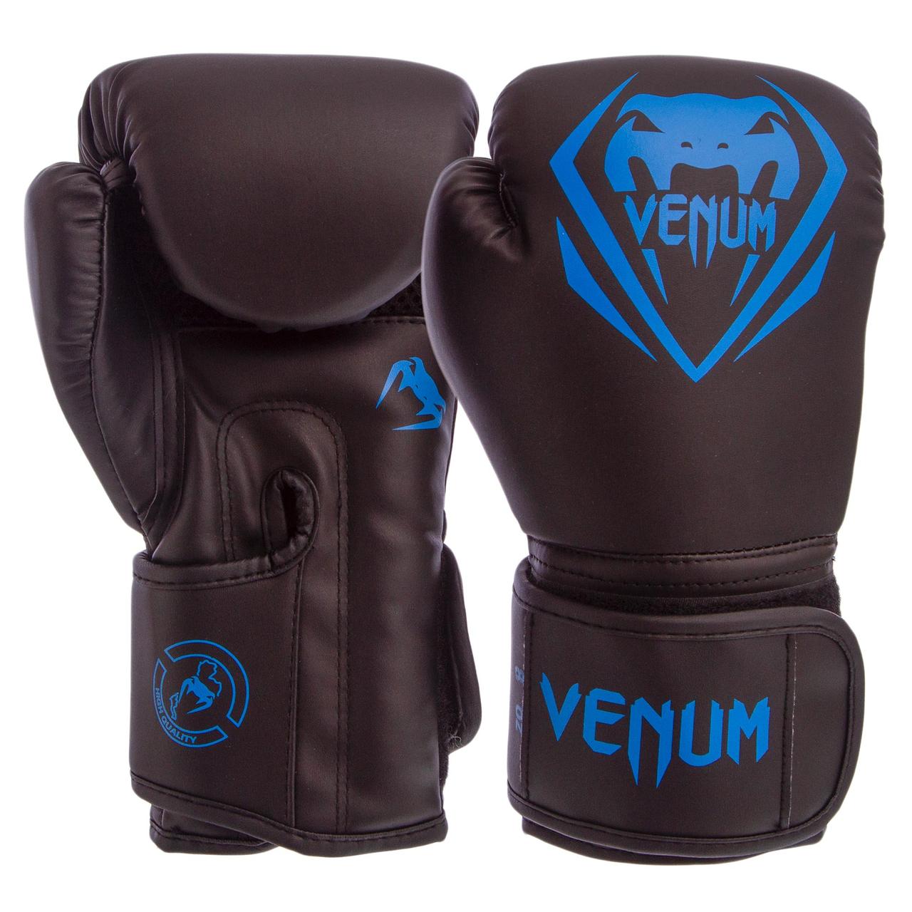 

Перчатки боксерские на липучке Venum Pro 8351 черный-синий 12oz