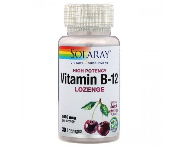 

Витамин В12 Vitamin B12 Solaray чорна вишня 5000 мкг 30 льодяників (SR066)