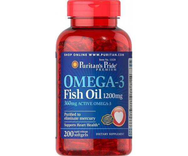 

Омега-3 риб'ячий жир Omega-3 Fish Oil Puritan's Pride 1200 мг 360 мг активного 200 капсул (PP301)