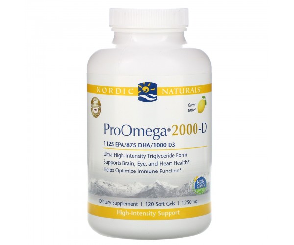 

Риб'ячий жир Омега-3 + вітамін D3 ProOmega 2000-D Nordic Naturals лимон 1250 мг 120 капсул (NN042)