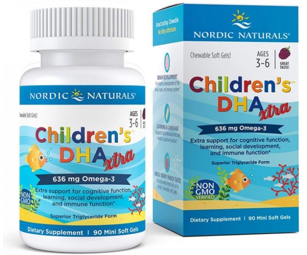 

Омега-3 ДГК і ЕПК для дітей 3-6 років Children's DHA Xtra Nordic Naturals ягоди 636 мг 90 капсул (NN013)