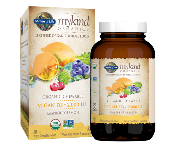 

Вітамін D3 MyKind Organics Vegan D3 Garden of Life 2000 МЕ малина-лимон 30 жувальних таблеток (CG057)