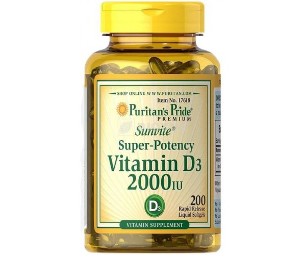 

Вітамін Д3 Vitamin D3 Puritan's Pride 2000 МО 200 капсул (PP055)