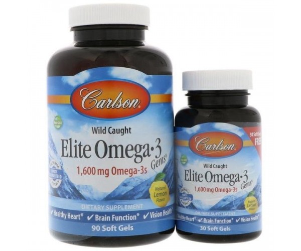

Риб'ячий жир Омега-3 Elite Omega-3 Gems Carlson Labs лимон 1600 мг 90+30 капсул (CAR110)
