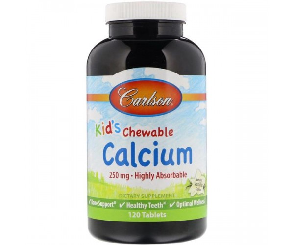 

Жувальний кальцій для дітей Kid's Chewable Calcium Carlson Labs ваніль 250 мг 120 таблеток (CAR053)