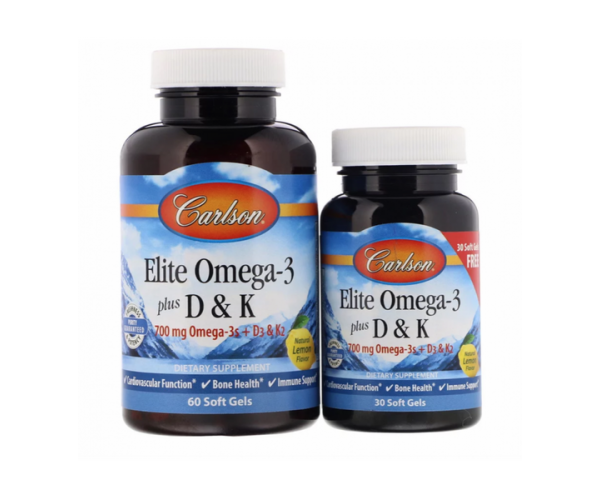 

Омега 3 + вітаміни D3+К Elite Omega 3+D&K Carlson Labs 60+30 капсул (CAR124)