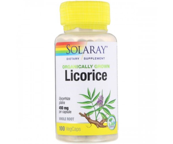 

Корень солодки Organically Grown Licorice Solaray 450 мг 100 капсул (SR100)