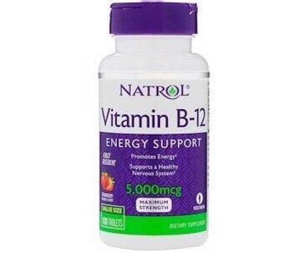 

Вітамін В12 Vitamin B-12 Natrol полуниця 5000 мкг 100 таблеток (NTRL039)