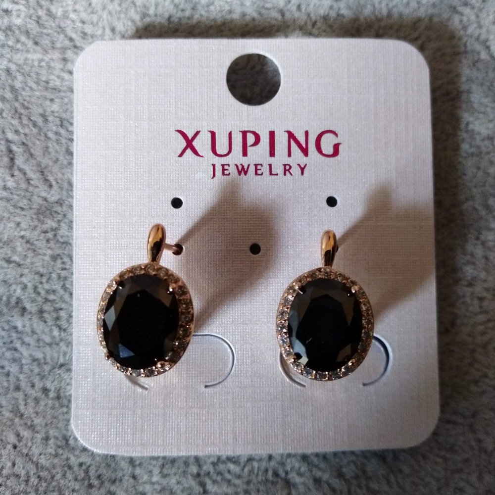 

Серьги Xuping черными камнями 10х17мм позолота 18к, ida32249