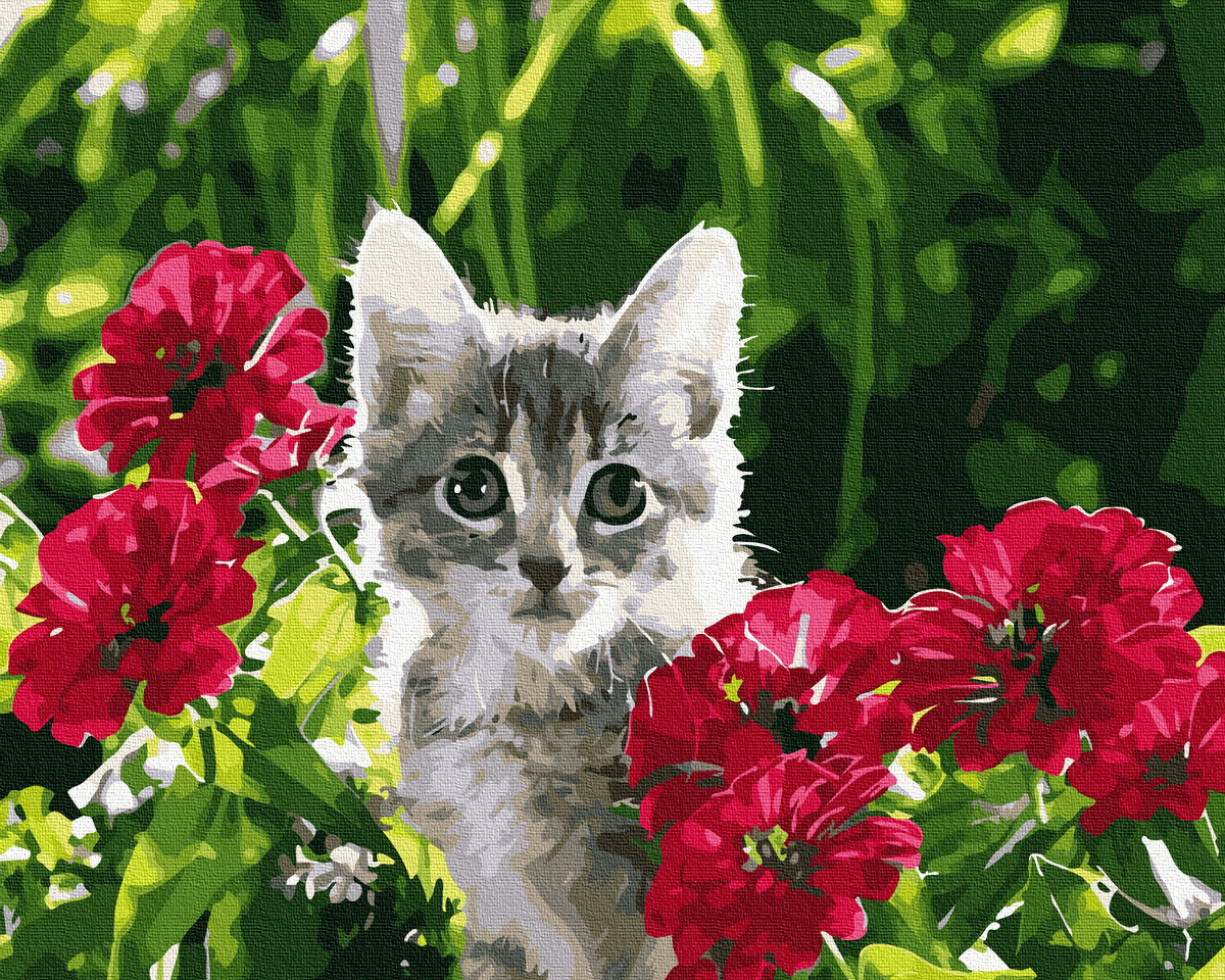 

Картина по номерам - Котенок в цветах BrushMe 40*50см. (GX7656)