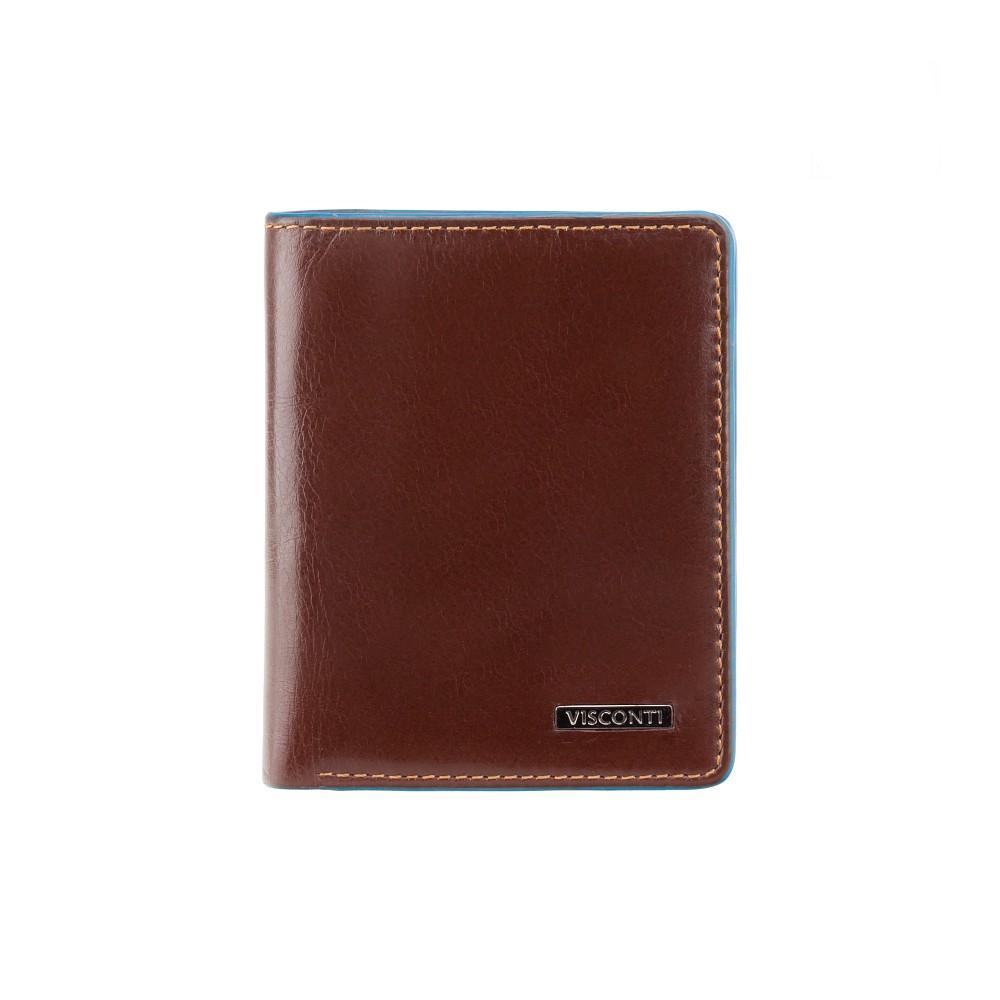 

Коричневый мужской кошелек с синей каймой Visconti ALP84 Smith с защитой RFID
