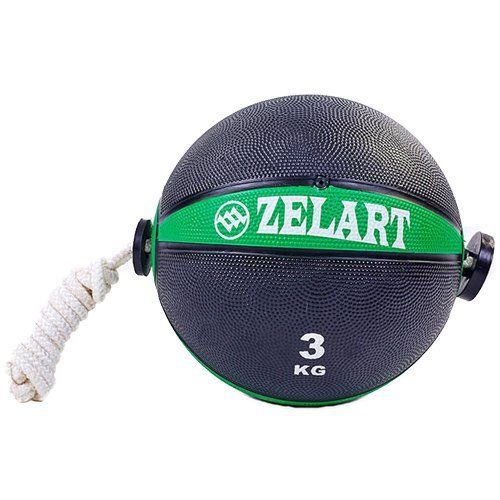 

Мяч медицинский медбол с веревкой FI-5709 Zelart 3кг Черно-зеленый (56363048)
