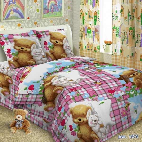 

Детское постельное белье Мишка и зайка CottonTwill 1.5-спальное 150х220 см Поплин (ДРП002-3)