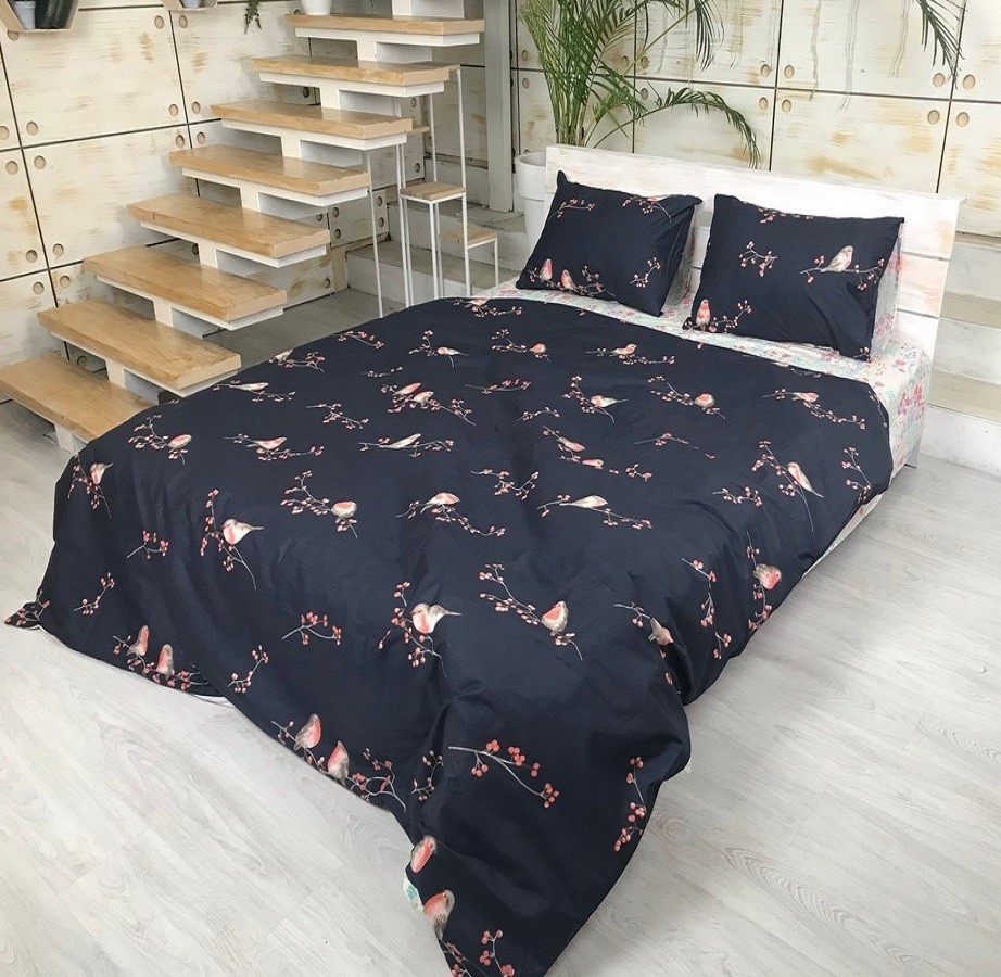 

Комплект постельного белья Снегири на ветке CottonTwill 2-спальный 200х220 см Сатин Premium (SP059-4)