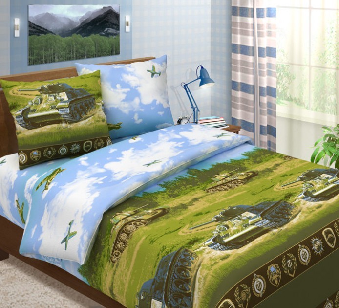 

Комплект постельного белья Танки WOT 3D CottonTwill 1.5-спальный 150х220 см Бязь (ДРБ028-3)