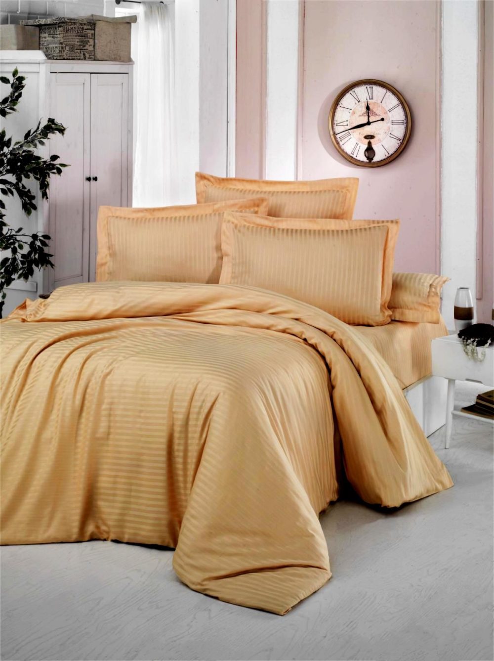 

Постельное белье Сатин Страйп CottonTwill 1-спальный 150х220 см Золото (SCТ03216-2)