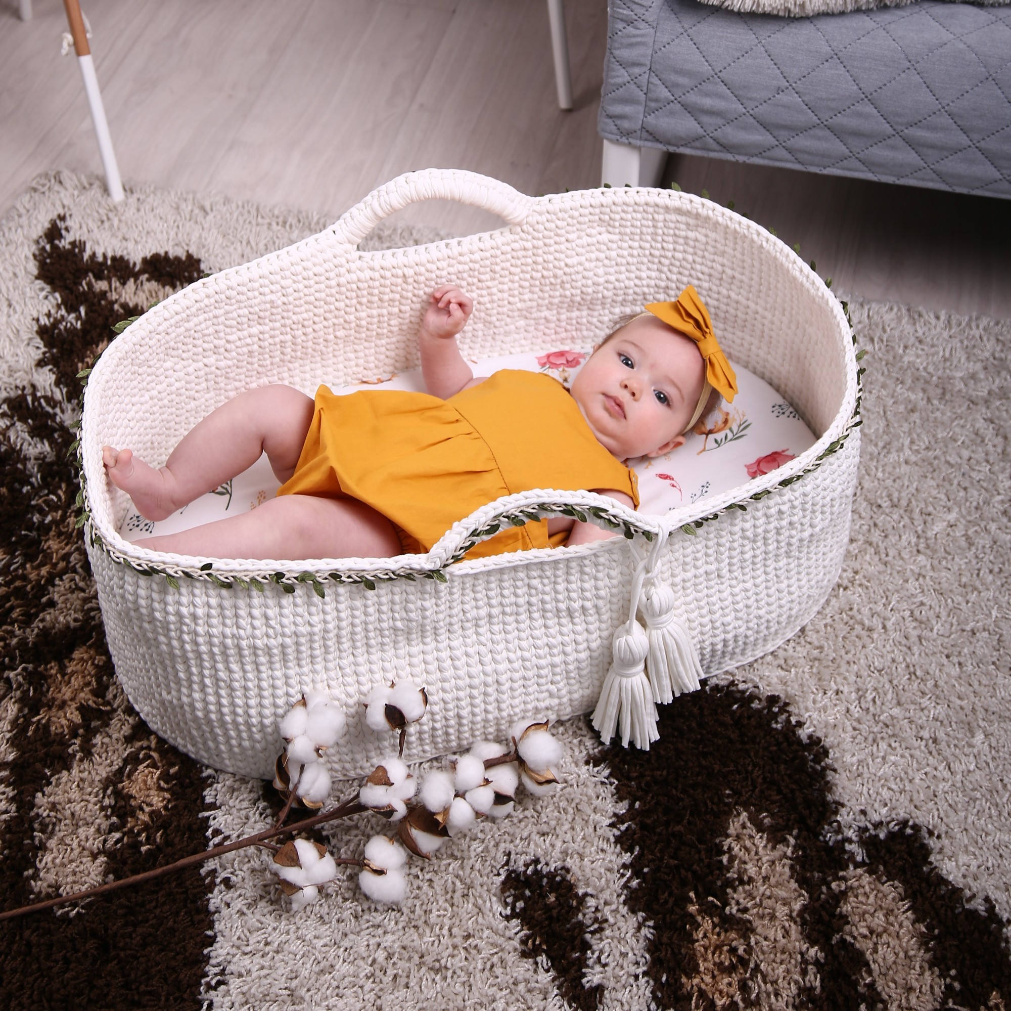 

Вязаная люлька MammyDo Beige бежевая с матрасиком 70х40 см
