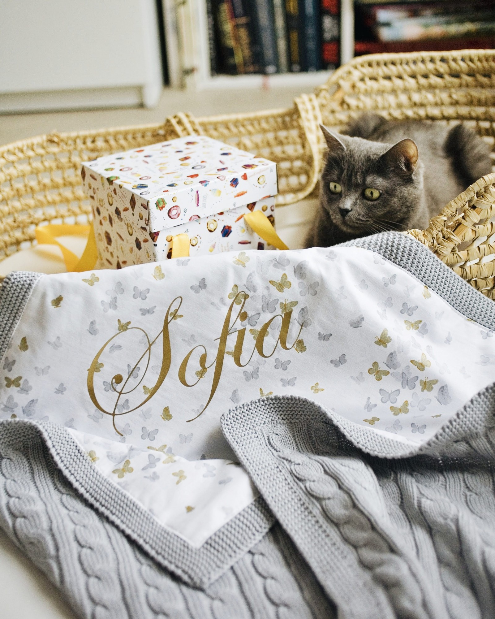 

Именной детский плед MammyDo Grey Butterflies с бабочками