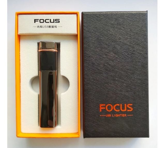 

Электроимпульсная сэнсорная зажигалка двойной дуги Focus 028 Black Silver с зарядкой от USB