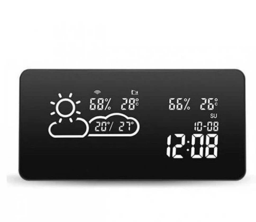 

Часы электронные цифровая метеостанция VST-882 с погодой WiFi термометр Черные с белой подсветкой