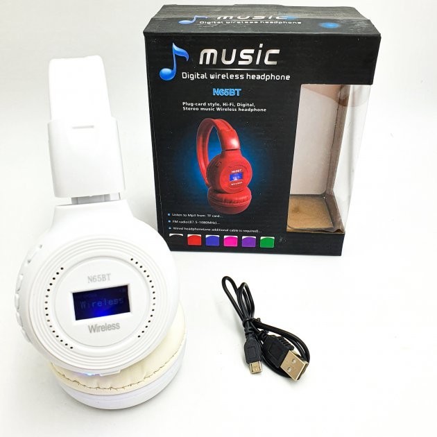 

Беспроводные наушники аккумуляторные гарнитура с LED MP3 плеером и радио UKC N65BT белые