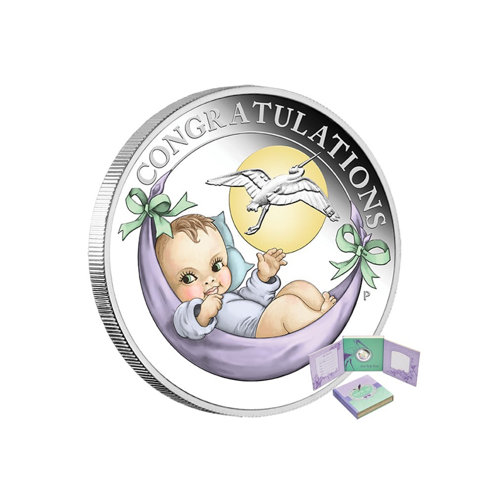 

Новорожденному Серебряная монета 1/2oz в открытке 2020