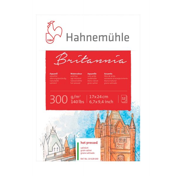 

Бумага акварельная Hahnemuhle Britannia 300 г/м2 HP, 17 х 24 см, 12 листов, склейка