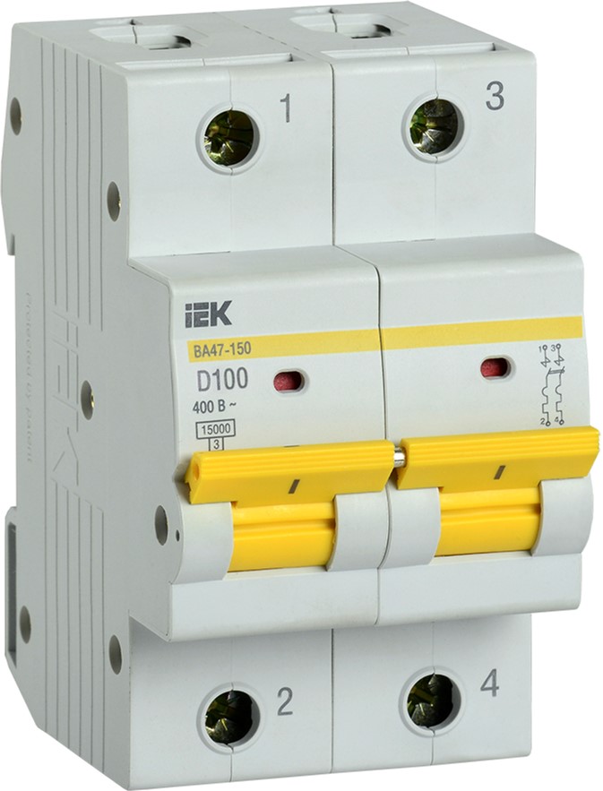 

Автоматичний вимикач IEK ВА47-150 2Р 100А 15 кА х-ка D (MVA50-2-100-D)