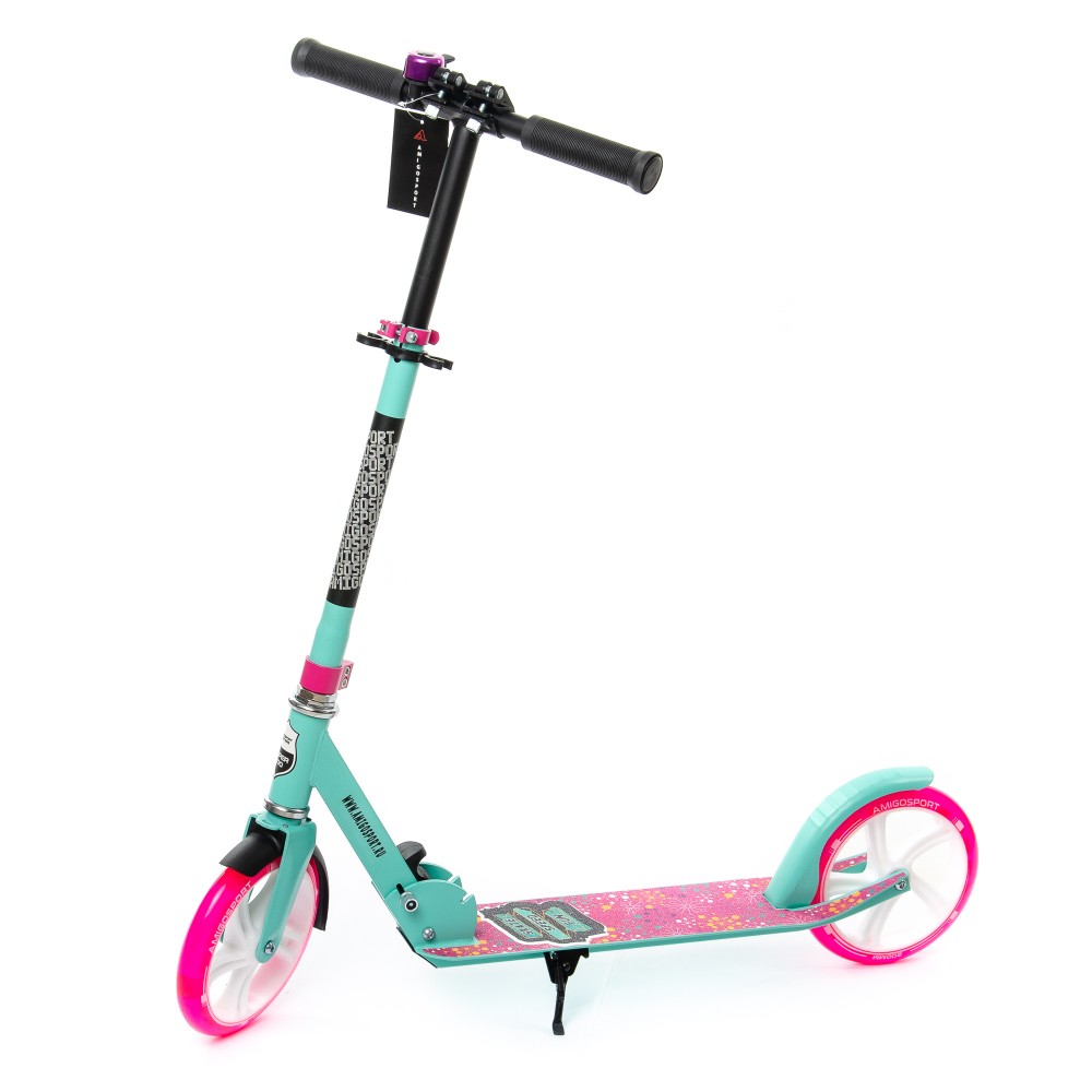 

Самокат двухколесный Amigo Explore GROOVE Scooter розовый бирюза светящиеся колеса, звонок 1189