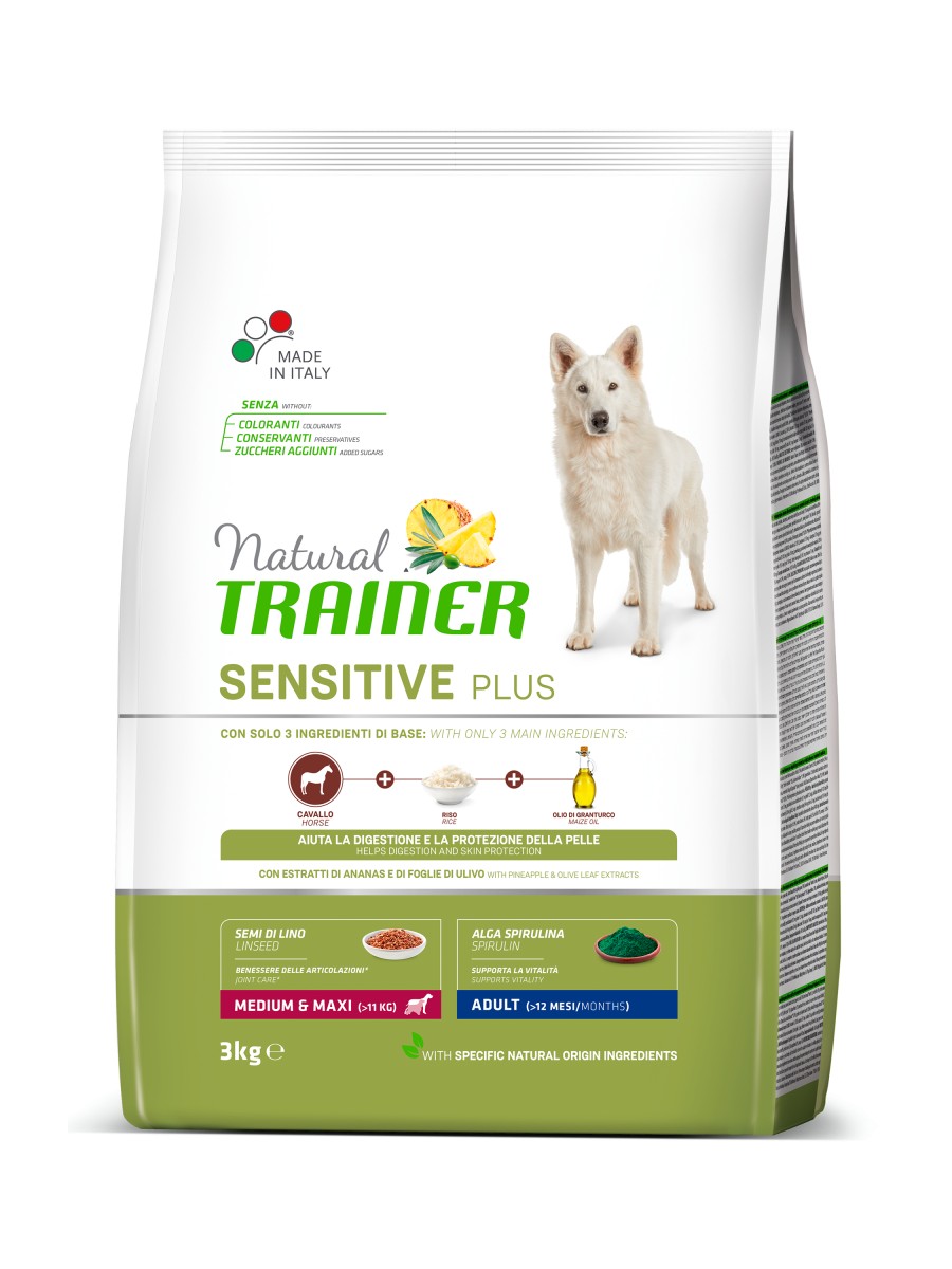 

Сухий корм для собак Natural Trainer Dog Sensitive Plus Adult MM With Horse 3 кг монопротеїновий корм для дорослих собак середніх та великих порід з смаком коніни