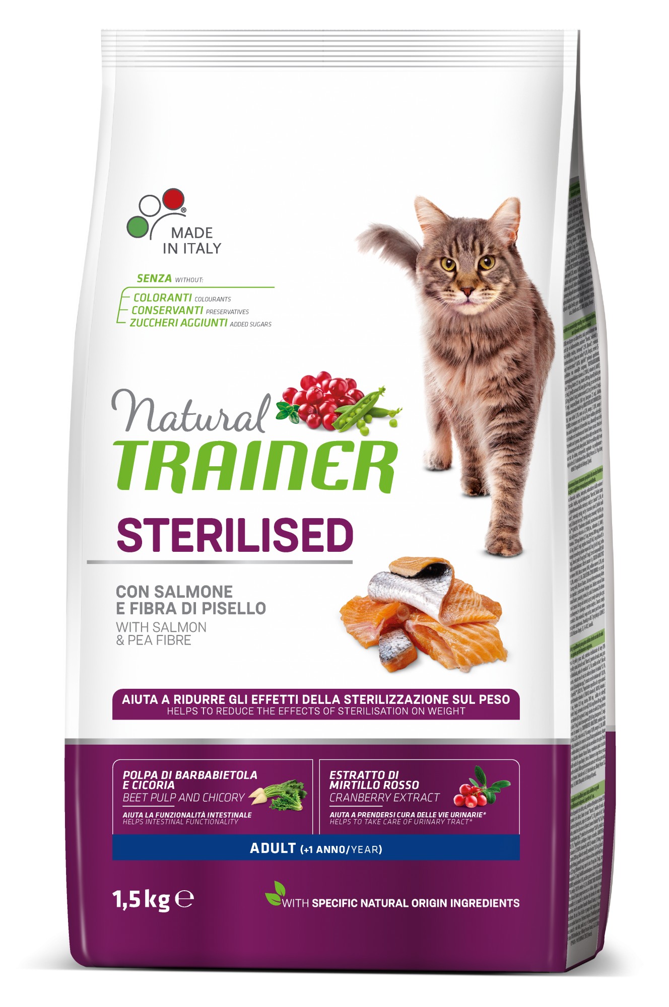 

Сухий корм для кішок Trainer Natural Super Premium Adult Sterilised with Salmon 1.5 кг з лососем