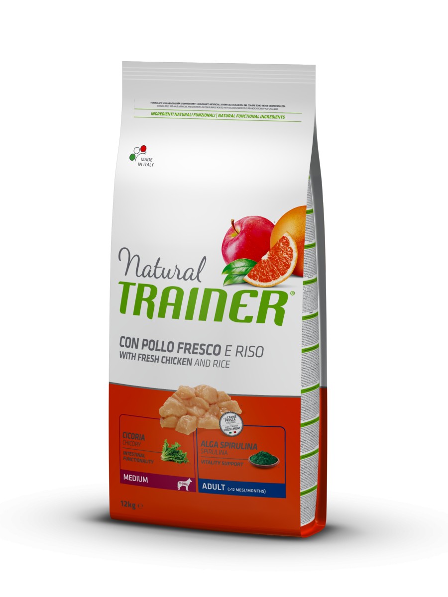

Сухой корм для собак Trainer Natural Super Premium Adult Medium Con Pollo Fresco, Riso & Aloe Vera 12 кг полноценный рацион для взрослых собак средних пород