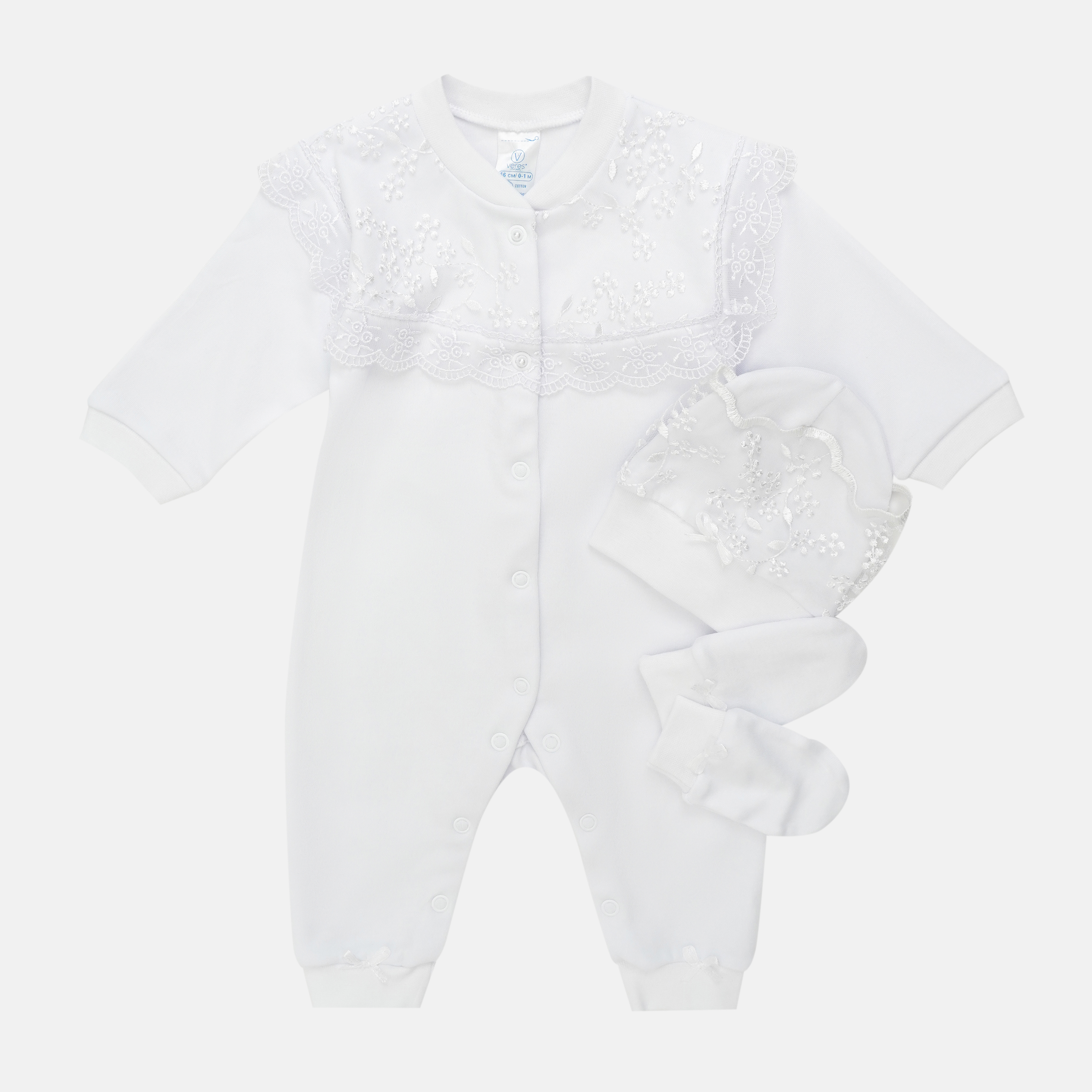 

Комплект (шапочка + царапки + человечек) Baby Veres Lace white 110-3.52-2 56 см Белый (2000008948012)