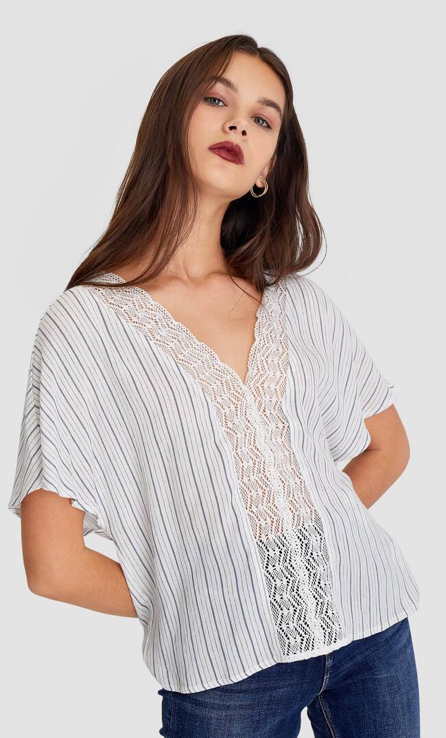 

Блуза Stradivarius 6044/585/004SK S білий з синім