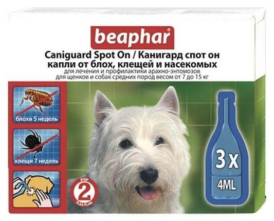 

Beaphar Caniguard Spot On Капли от блох и клещей для собак средних пород и щенков, 3 пипетки