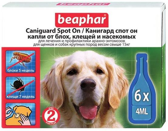 

Beaphar Caniguard Spot On Капли от блох и клещей для щенков и собак крупных пород, 6 пипеток